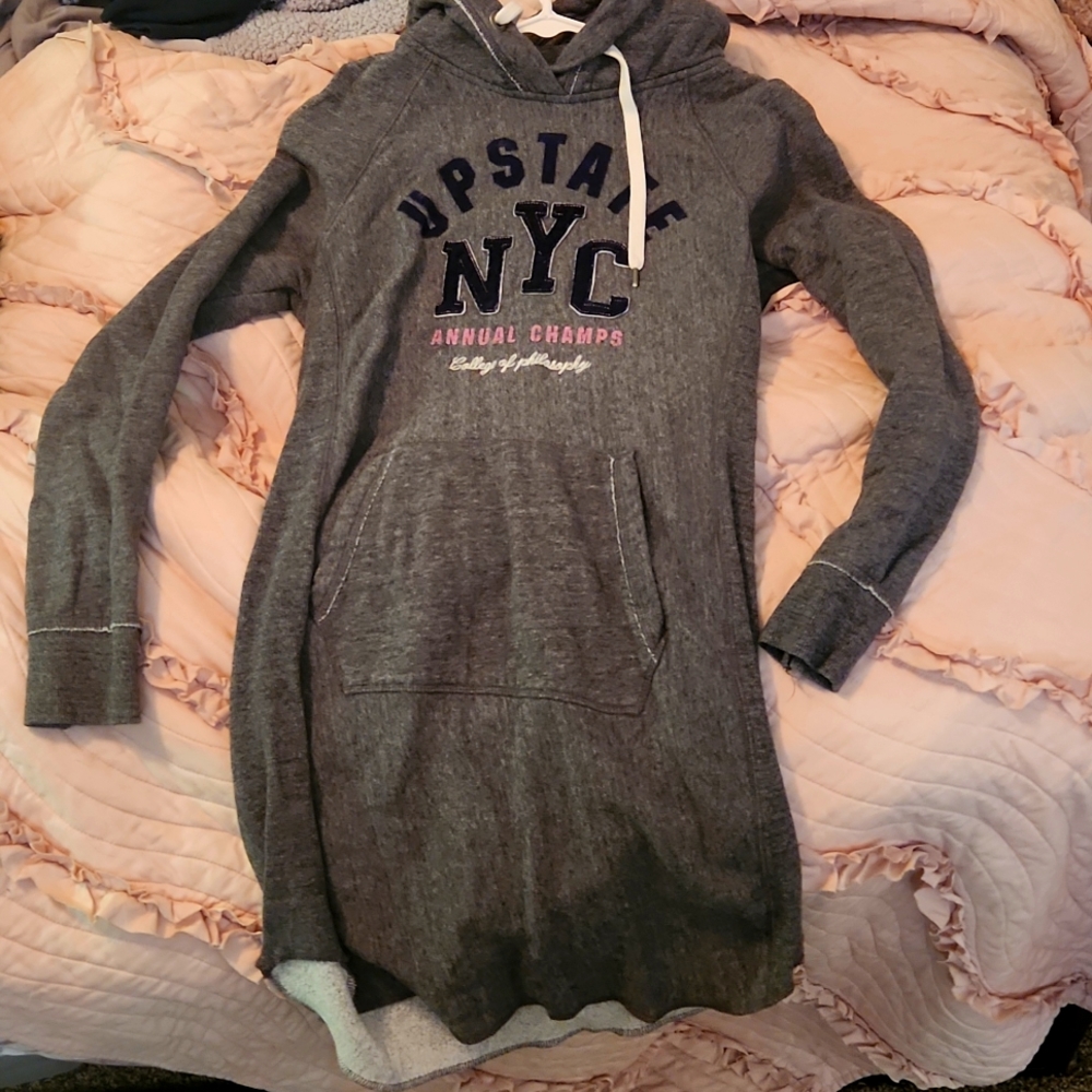 Long-sleeved Gray Midi Sweatshirt Dress